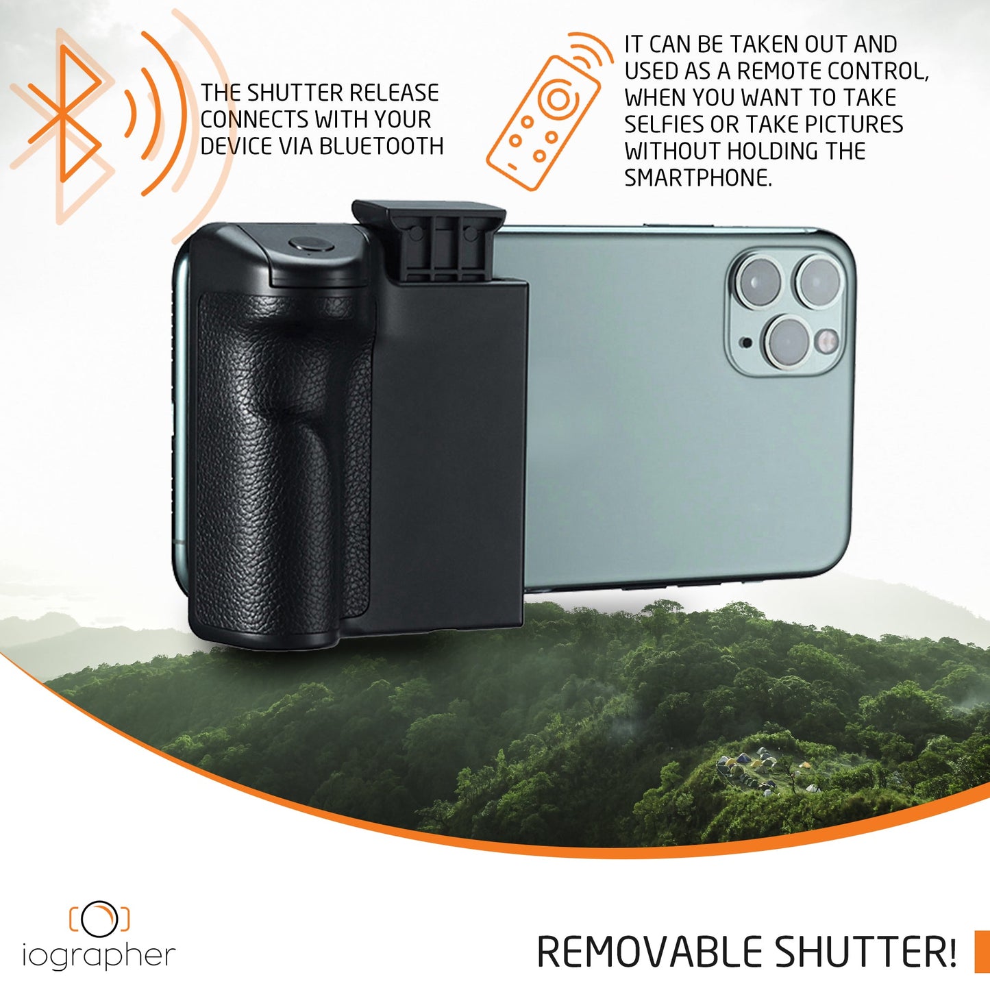 iOgrapher Grip for Smartphones | Removable Bluetooth Shutter Release & Tripod Mount